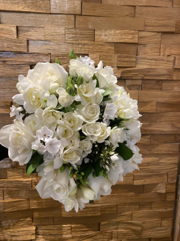 Scented white hand tied bridal bouquet