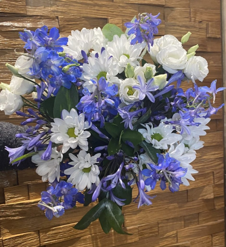 Blue delphiniums lissianthus & chrysanthemum