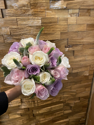 Bridal bouquet Lilac roses with ivory  pink roses with Veronica