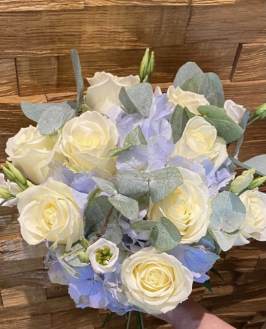 Hydrangea & rose with eucalyptus bridal bouquet