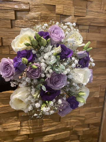 lilac purple & ivory & Gypsophlia bridal bouquet