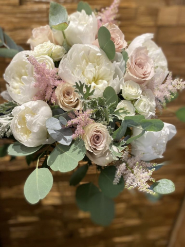 vintage bridal bouquet with peonies & roses