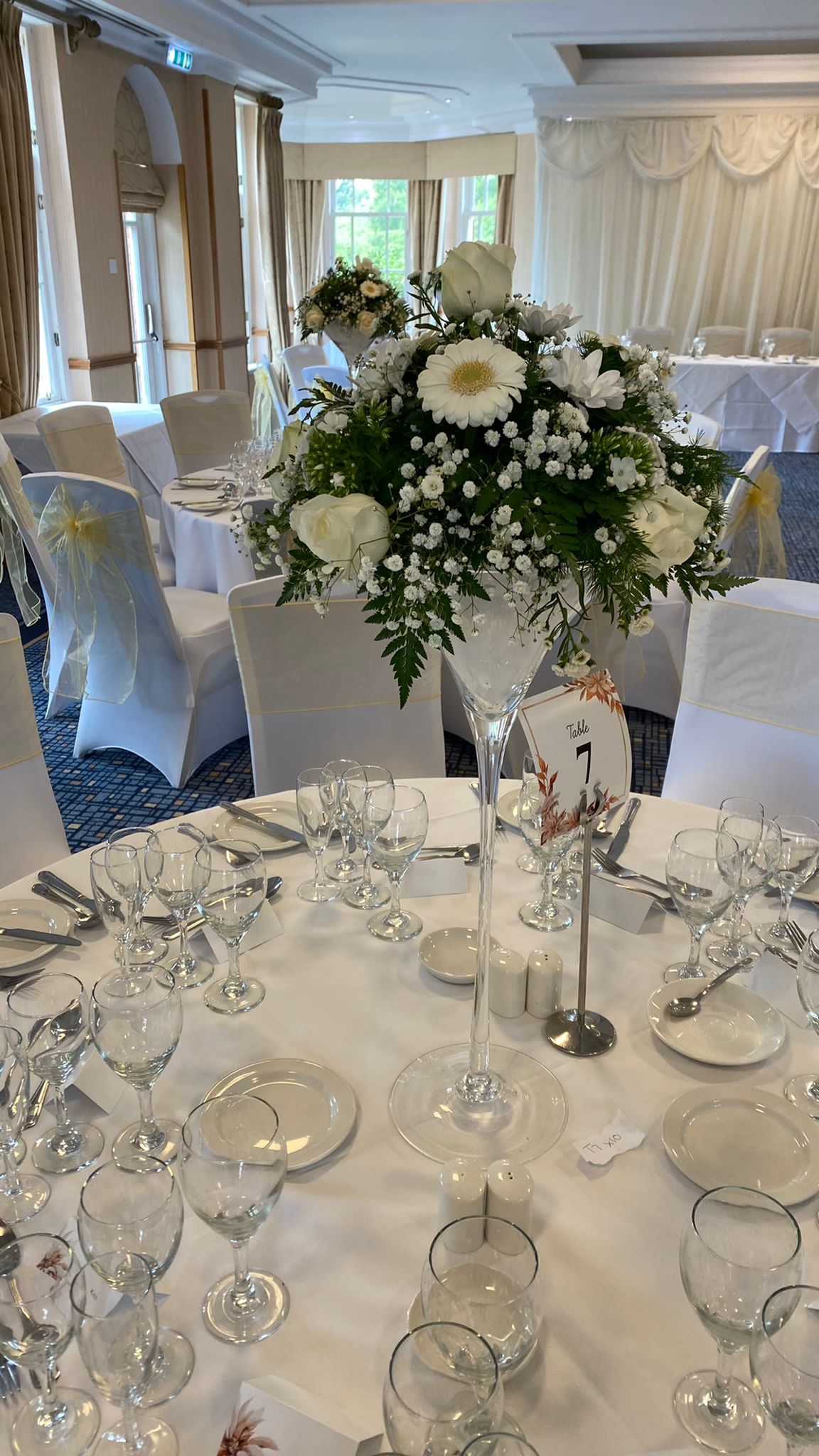Martini vase in white flowers Ardencote Manor Hotel