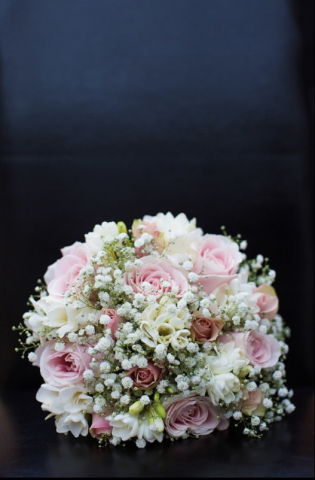 Bridal hand tied vintage bouquet of roses gyp & freesia