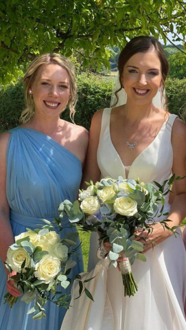 Bridal & bridesmaid bouquet in ivory roses & Eucalyptus