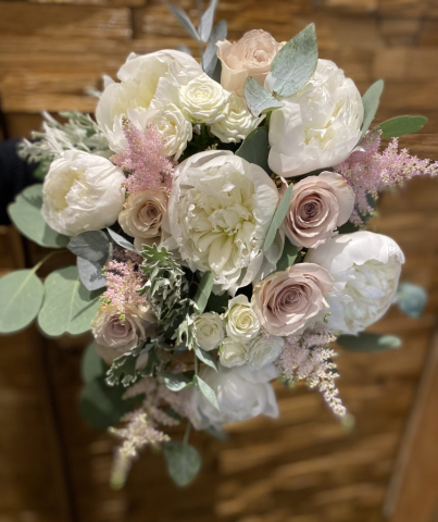 Peonies roses Astilbe bridal bouquet