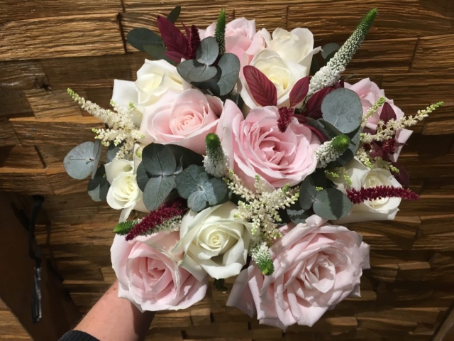 sweet avalanche roses, ivory roses  veronica &eucalyptus