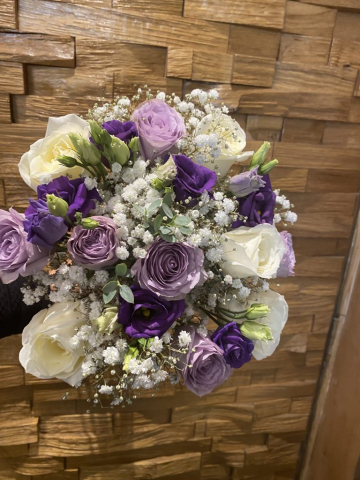 Lilac, Purple & white bridal hand tied