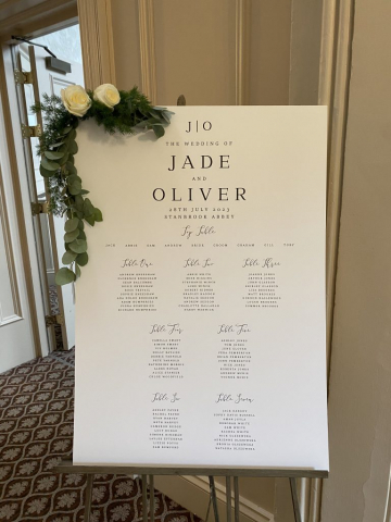 Table plan sign flowers