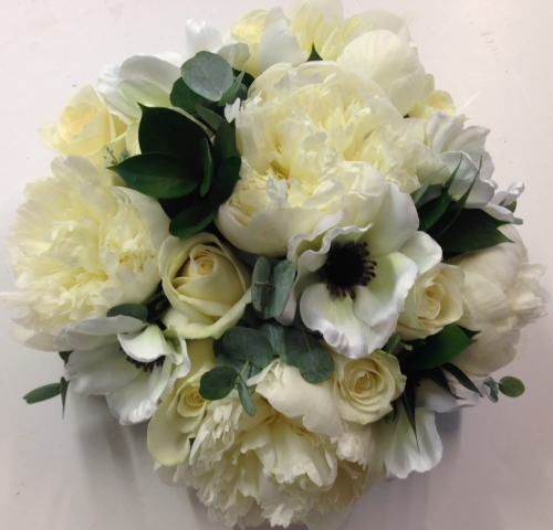 peonies and anemones with white roses and foliage hand tied wedding flowers flair with flowers studley
