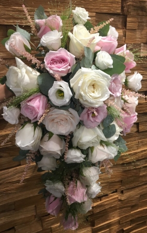 ivory roses pastel pink roses astilbe  shower bouquet flair with flowers florist in studley