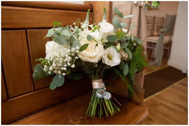 Lissianthus, eucalyptus & ivory rose bridal bouquet