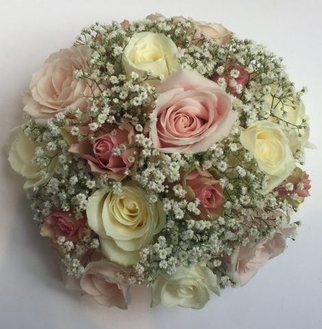 bridal bouquet hand tied touches of gypsophila and roses