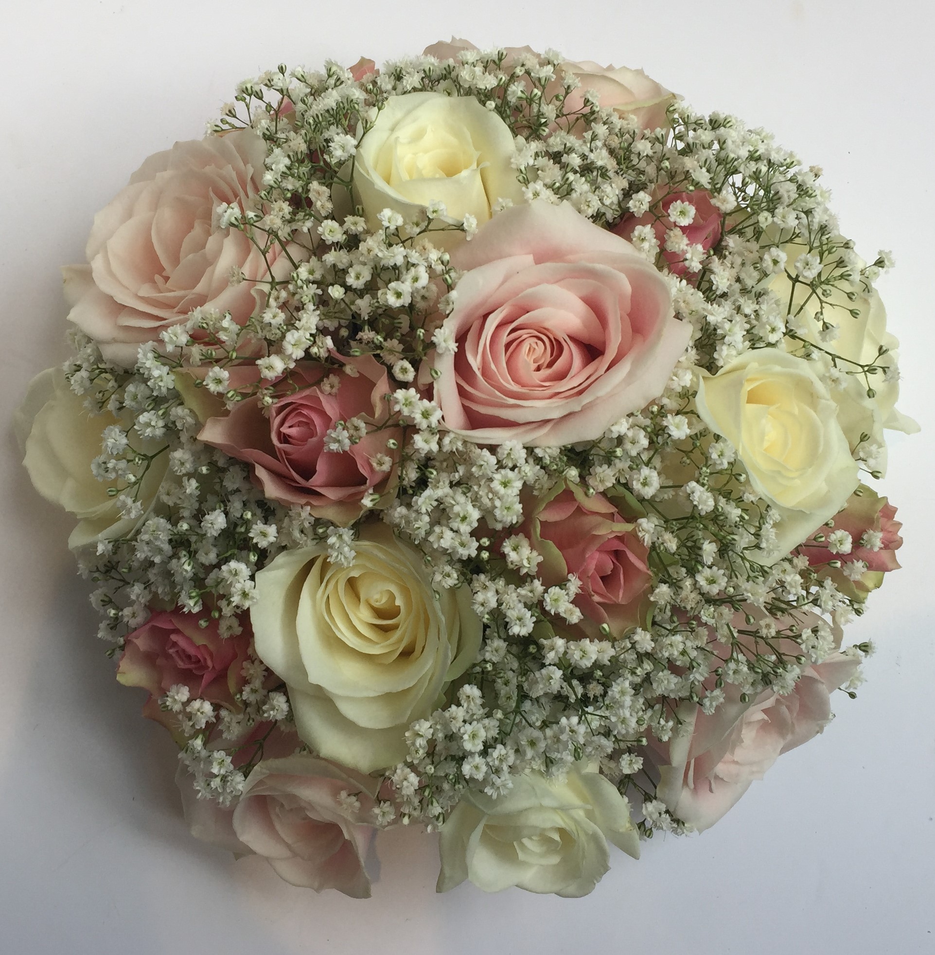 bridal bouquet hand tied touches of gypsophila and roses
