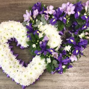 Special Twin Heart tribute white based on one side & mixed flowers on other heart