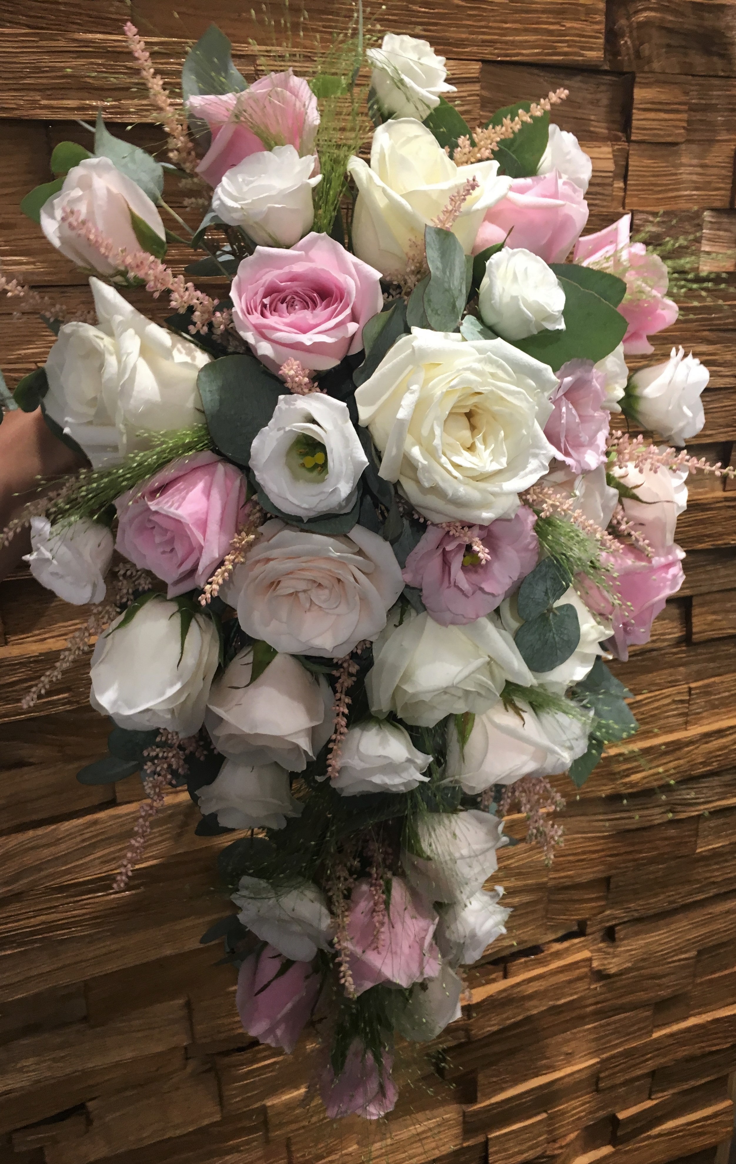 Ivory rose pink rose astilbe  shower bouquet