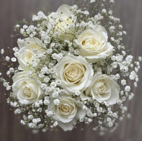 Ivory roses with Gypsophlia bridal bouquet