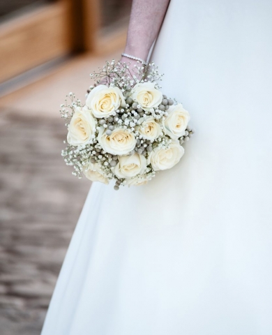grey berries ivory roses soft feel with gypsophila