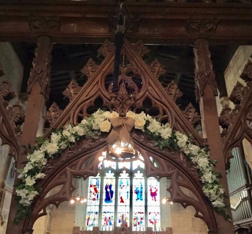 alter archway  rustic wedding Wroxhall Abbey flower arch