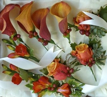 grooms buttonhole mens buttonhole orange rose calla lilly
