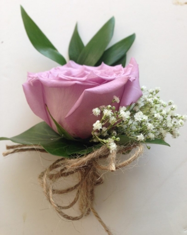 Grooms lilac buttonhole vintage style string bound Lilac rose gyp