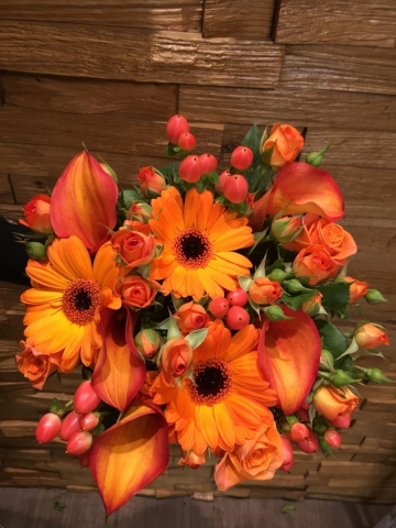 orange calla gerbera & roses wedding bouquet