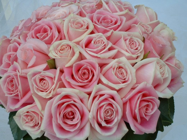 wedding flowers for bride in a hand tied style just pink  roses