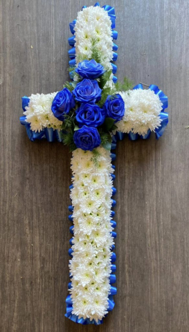 Blue & white coffin cross