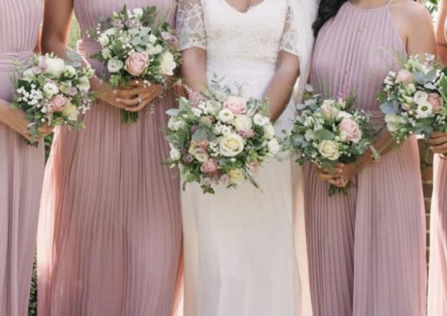 Vintage pinks & creams bridal party flower bouquets