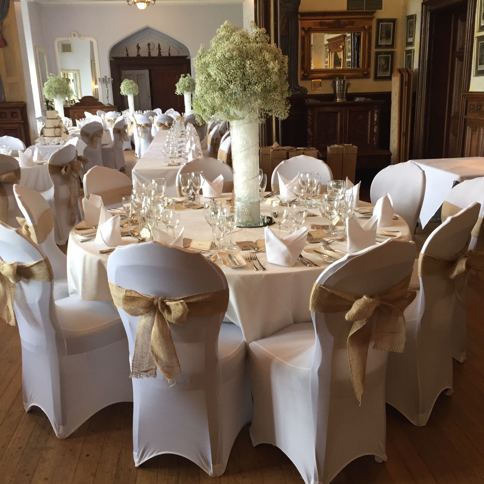 Chair cover with hessian sash