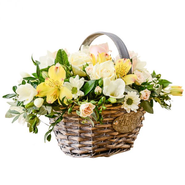 traditional basket arrangement of flowers