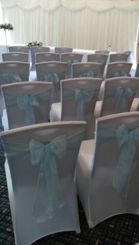 ice blue chair bows in civil reception