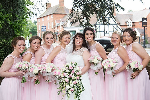 Baby pinks & cream shower bouquet & bridesmaids hand tied Knowle church