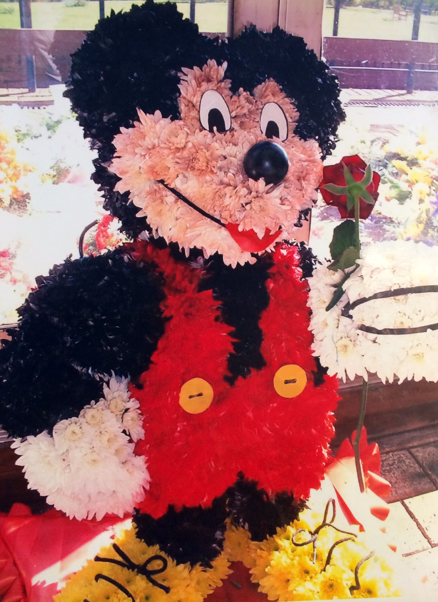 bespoke 3d micky mouse  funeral tribute fresh flowers unusual design DISNEY MICKY MOUSE