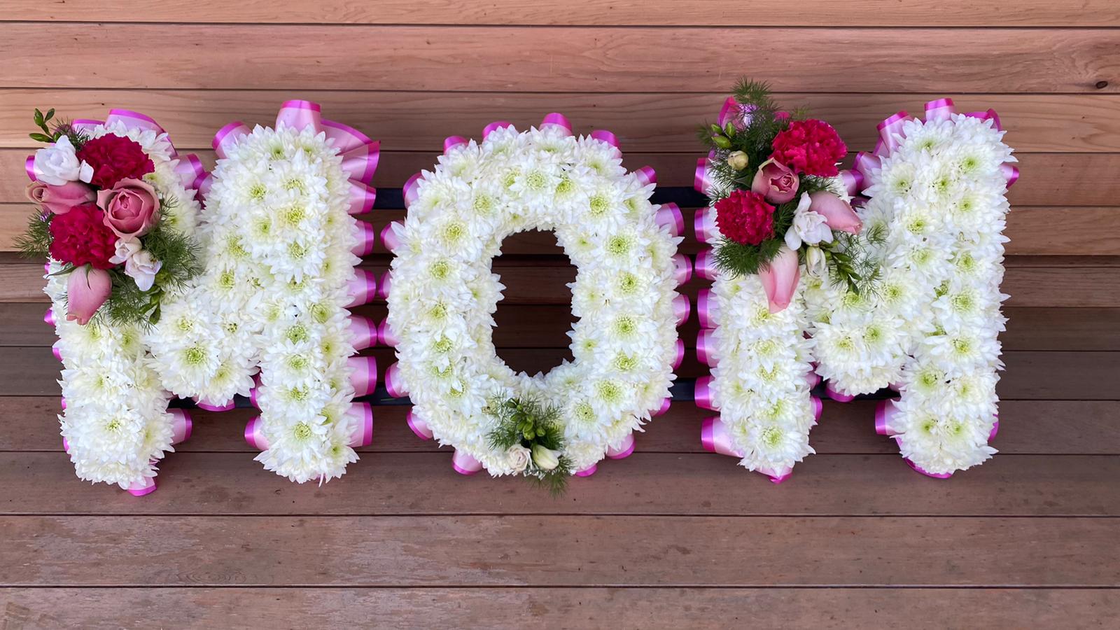 mom funeral flowers lettering tribute flair with flowers