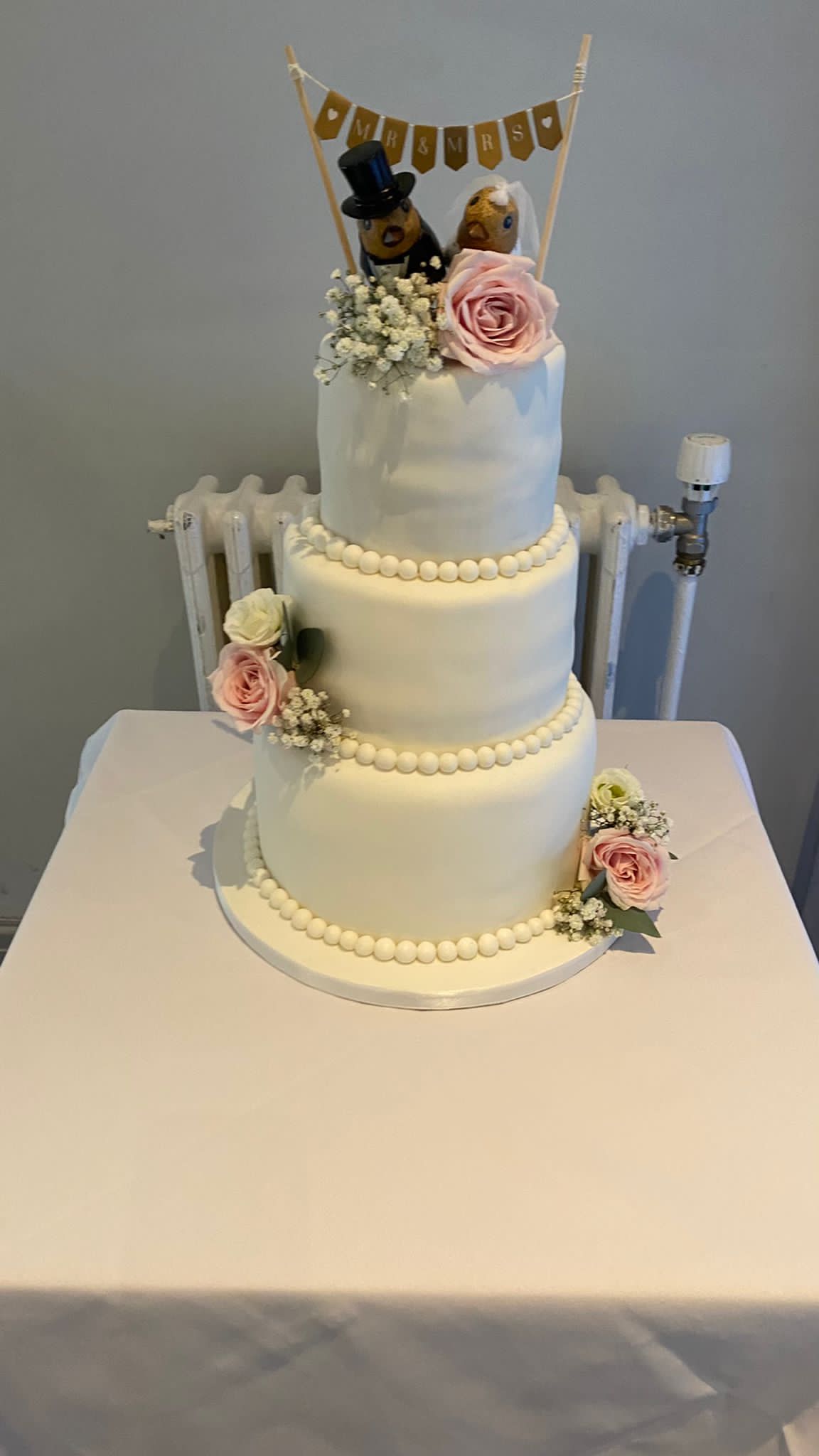 Pink & ivory rose with gyp wedding cake flowers Southcrest Manor