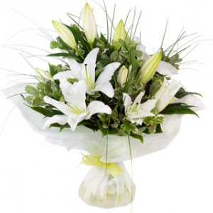 WHITE LILIES HAND TIED