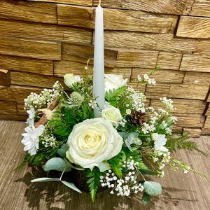 Christmas table arrangement white roses candle christmas gift christmas present same day delivery